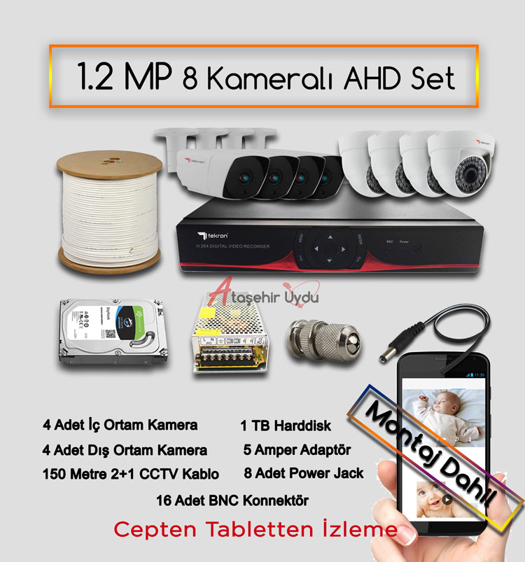 8 Kameralı 1.2 MP AHD Kamera Set